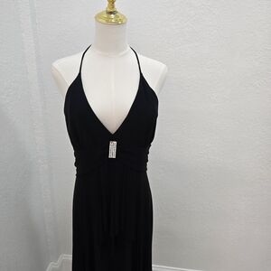 Studio Black Strapless Halter Gown with Rhinestone Buckle